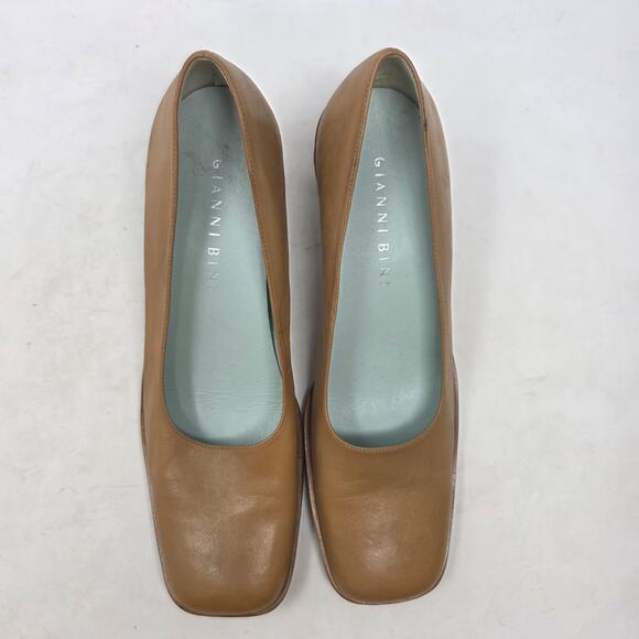 Gianni Bini Leather Block Heel Pumps Women’s 9M Tan Square Toe Slip-On Shoes - Picture 4 of 8
